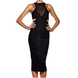 BEC & BRIDGE Black Mesh Cutout Open Back Bodycon Midi Dress US 2 Australia
